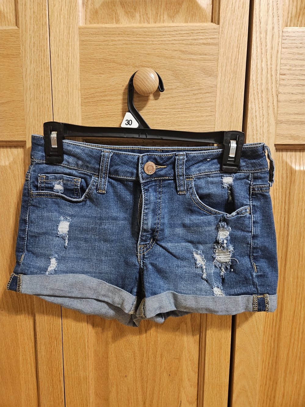 SO Distressed Rolled Hem Denim Shorts - Blue